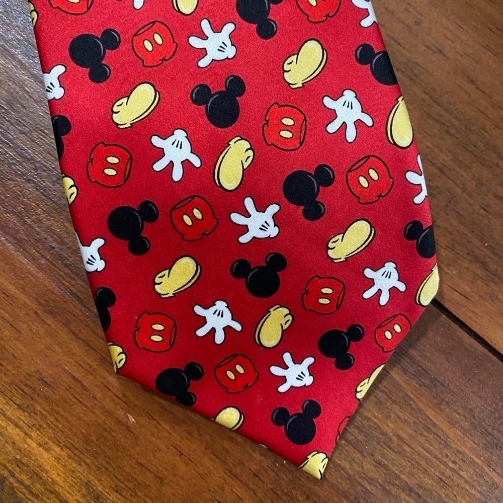 Disneyland Resort tie 100% silk deconstructed Mickey Mouse all over print red
